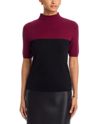 Elbow Sleeve Mock Neck Color Blocked Sweater