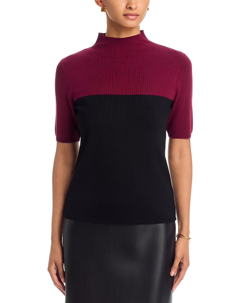 T Tahari Elbow Sleeve Mock Neck Color Blocked Sweater