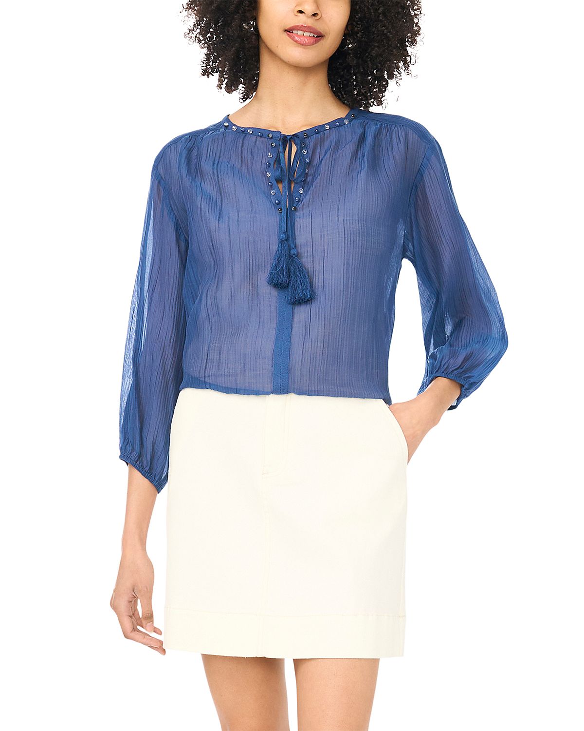 Vince Camuto Split Neck Peasant Blouse