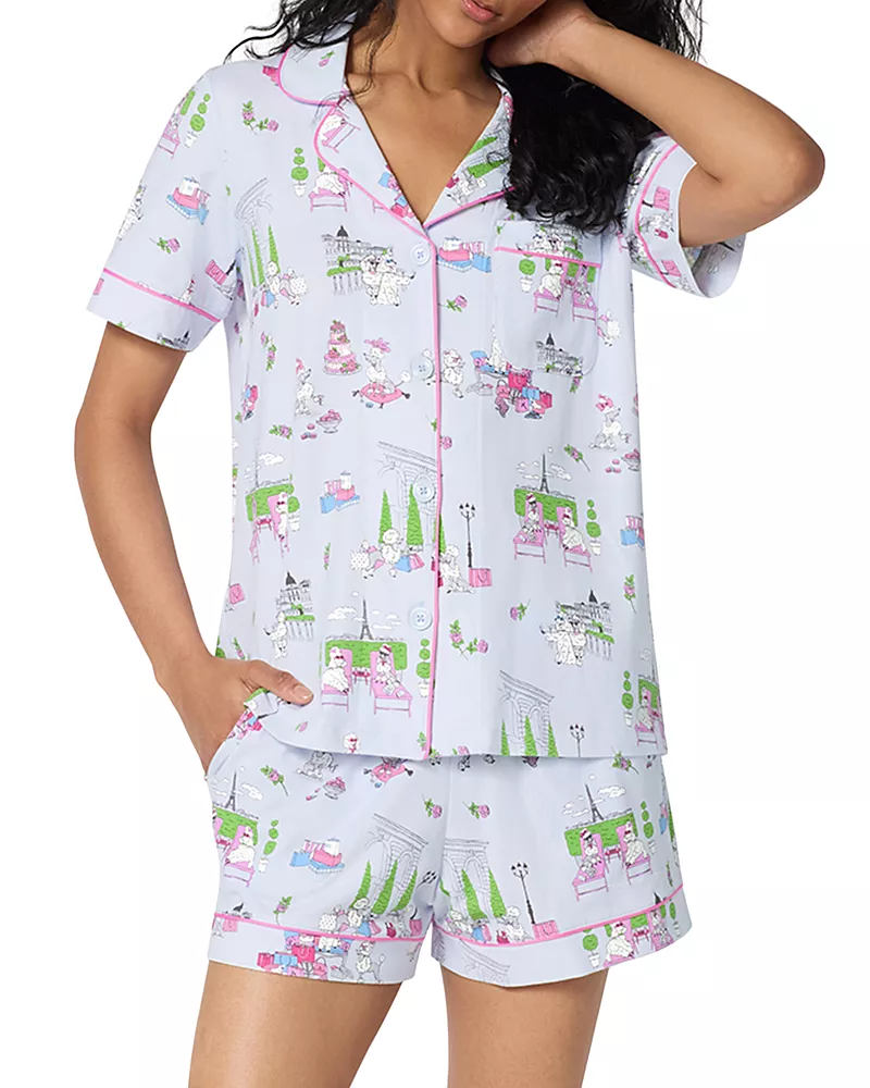 BedHead Pajamas Short Sleeve Boxer Knit Printed Pajama Set - Exclusive