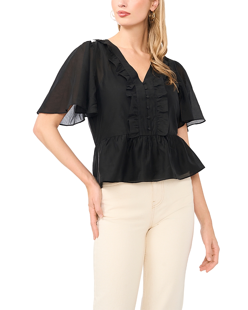 Vince Camuto V Neck Double Ruffle Top