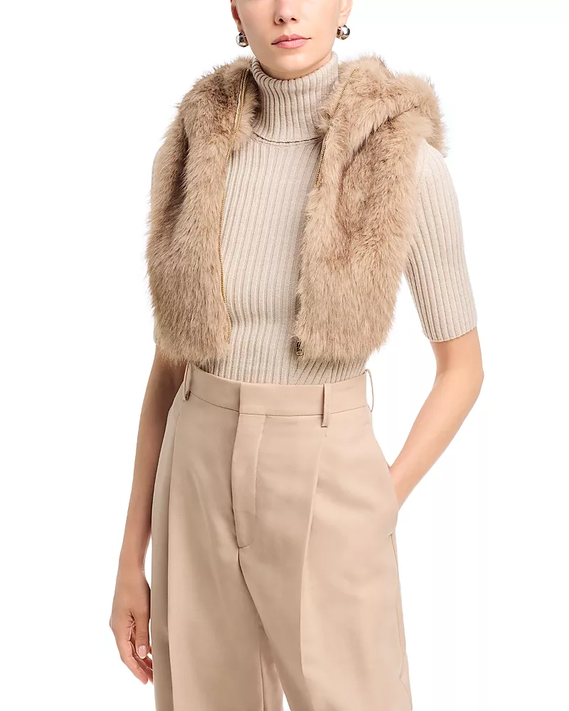 Herno Faux Fur Zip Front Long Hooded Scarf