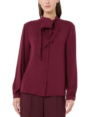 Silk Ruffle Neck Shirt
