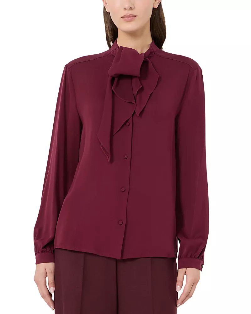 Max Mara Silk Ruffle Neck Shirt