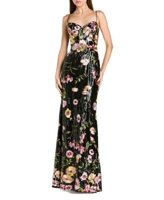 Mac Duggal Petite Sleeveless Bustier Floral Applique Gown