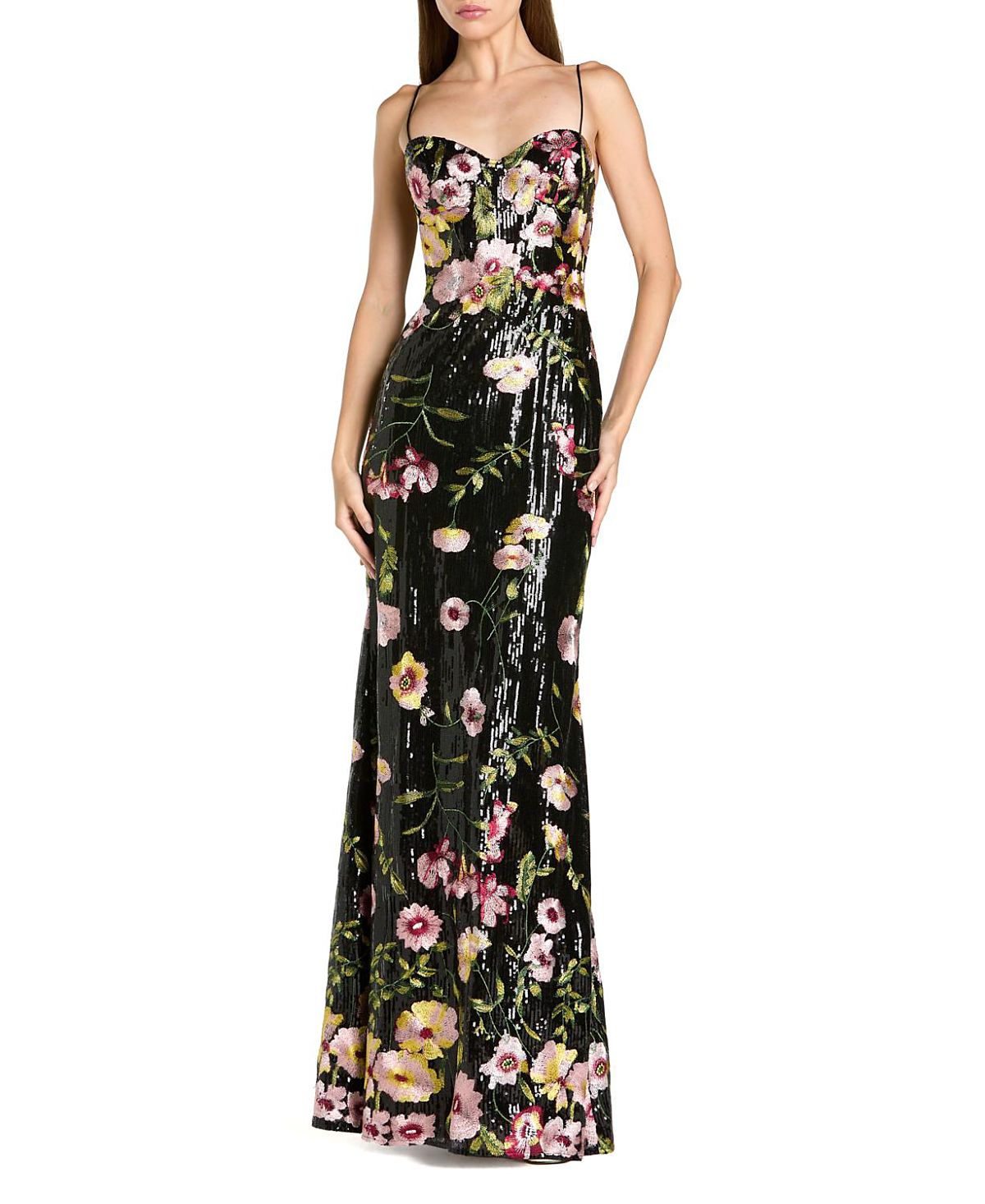 Mac Duggal Petite Sleeveless Bustier Floral Applique Gown