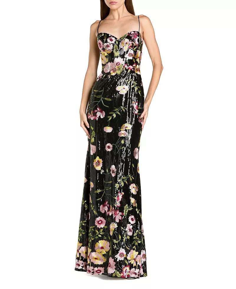 Mac Duggal Petite Sleeveless Bustier Floral Applique Gown