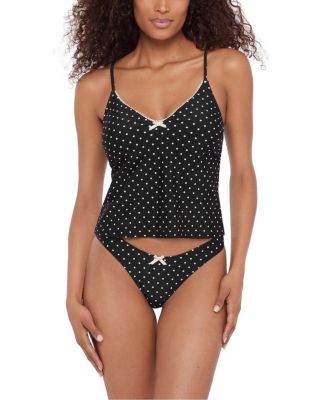  Lace Back Cami Tankini with Bow and Picot Edge Top