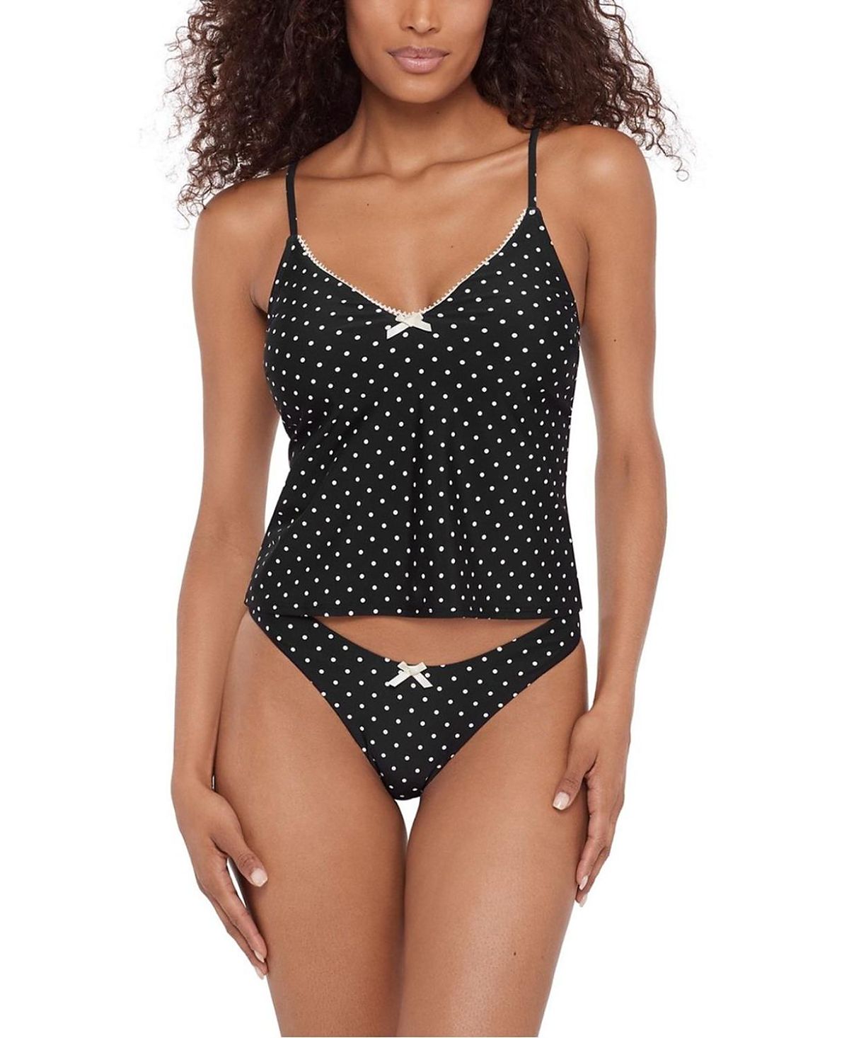 Steve Madden Lace Back Cami Tankini with Bow and Picot Edge Top
