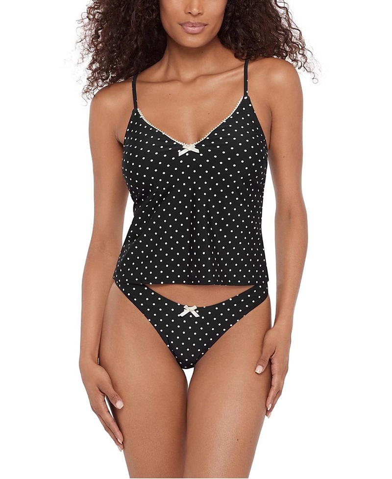 Steve Madden Lace Back Cami Tankini with Bow and Picot Edge Top