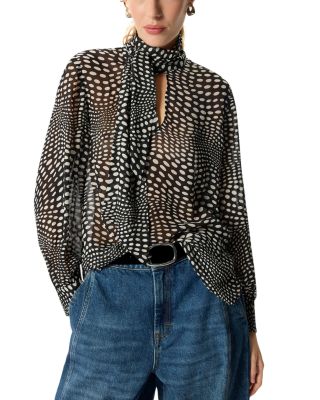 Printed Scarf Sheer Blouse