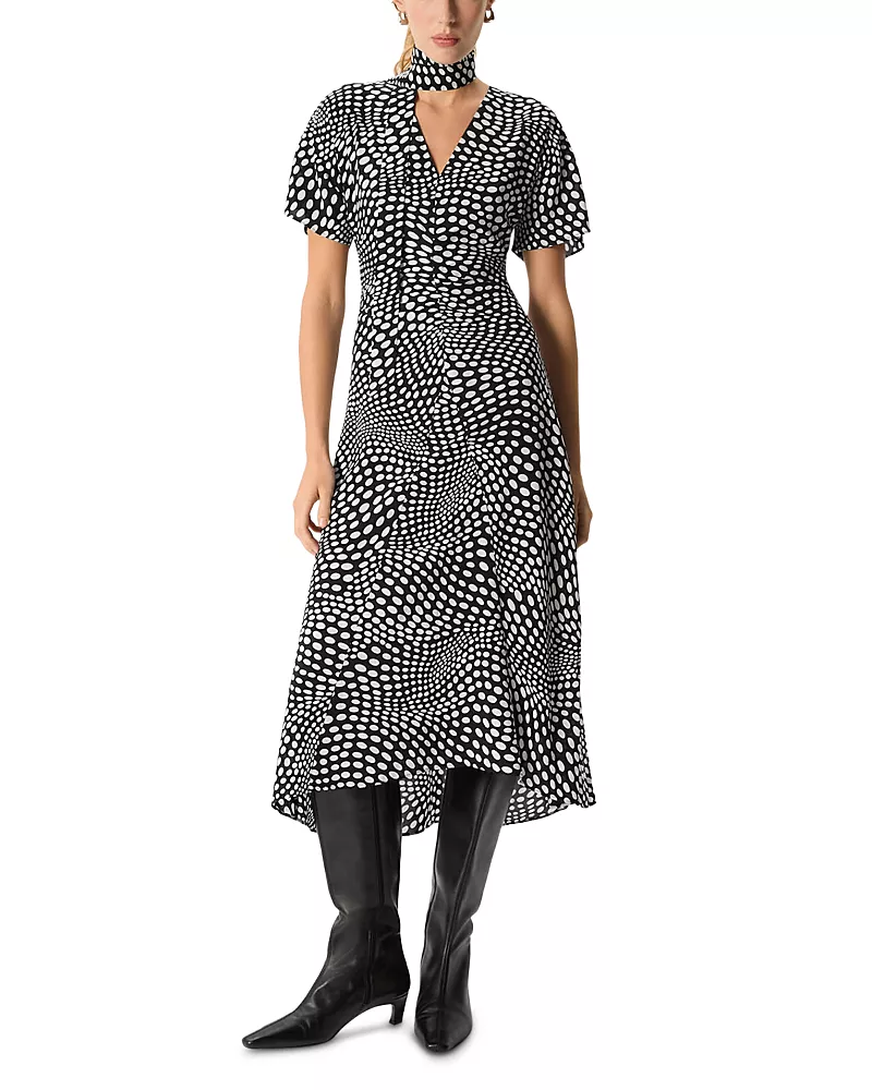 Whistles Printed V Neck Midi Dress