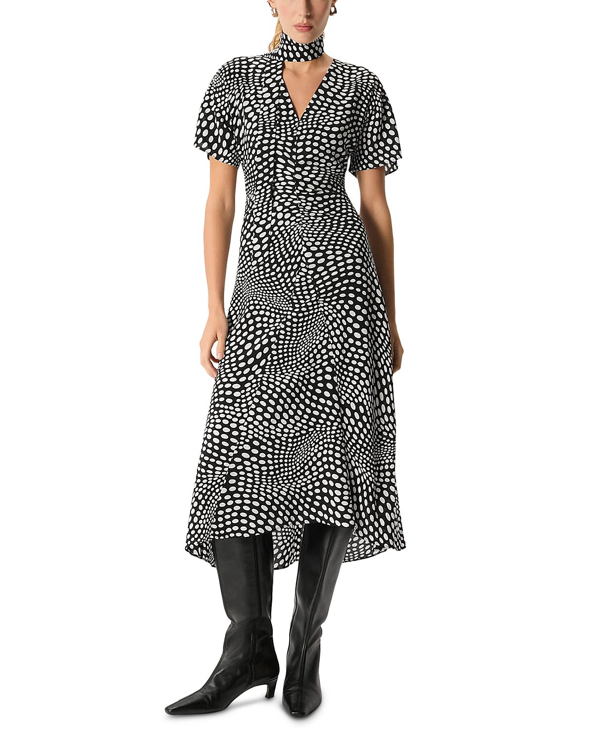 Whistles Petite Printed V Neck Midi Dress