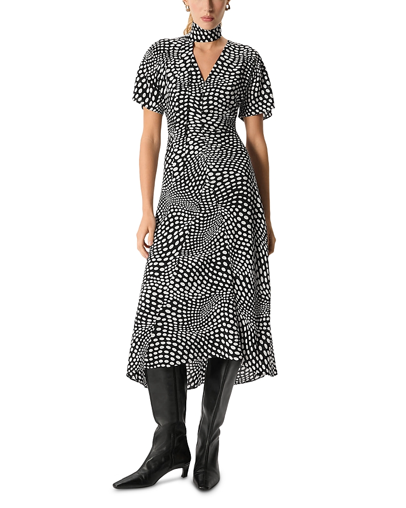 Whistles Petite Printed V Neck Midi Dress