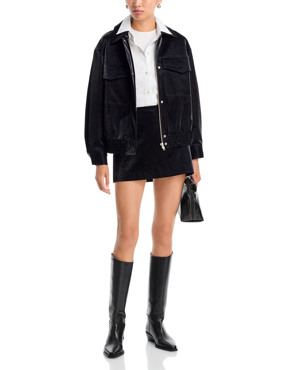 Walker Faux Leather Bomber Jacket & Mini Skirt