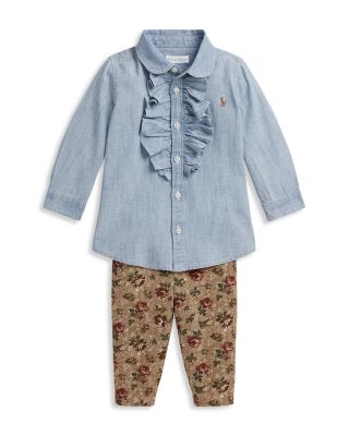 Girls' Ruffled Chambray Shirt & Jersey Leggings Set - Baby
