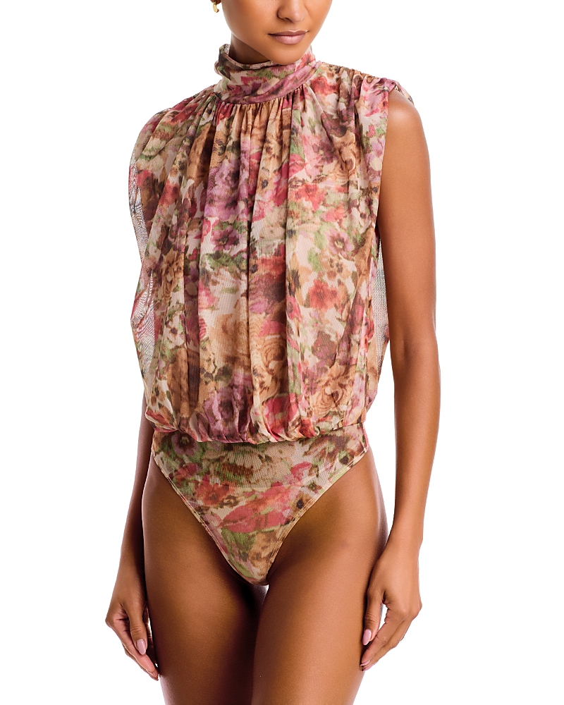 Aqua Mock Neck Mesh Blouson Bodysuit - Exclusive