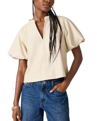 Steve Madden Cecila Faux Leather Puffed Sleeve Top