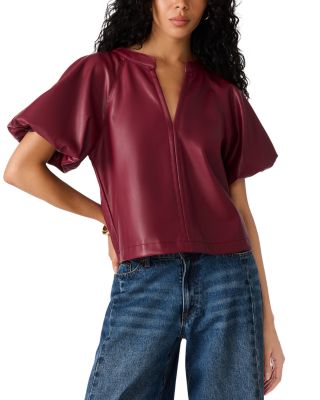 Cecila Faux Leather Puffed Sleeve Top