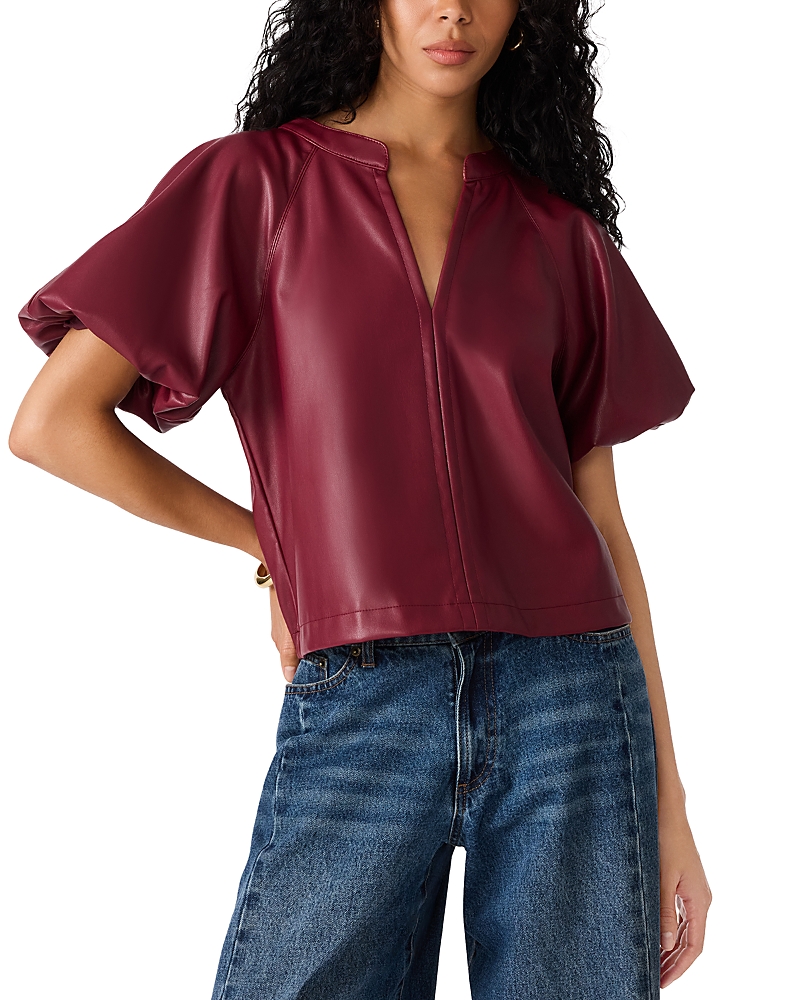 Steve Madden Cecila Faux Leather Puffed Sleeve Top