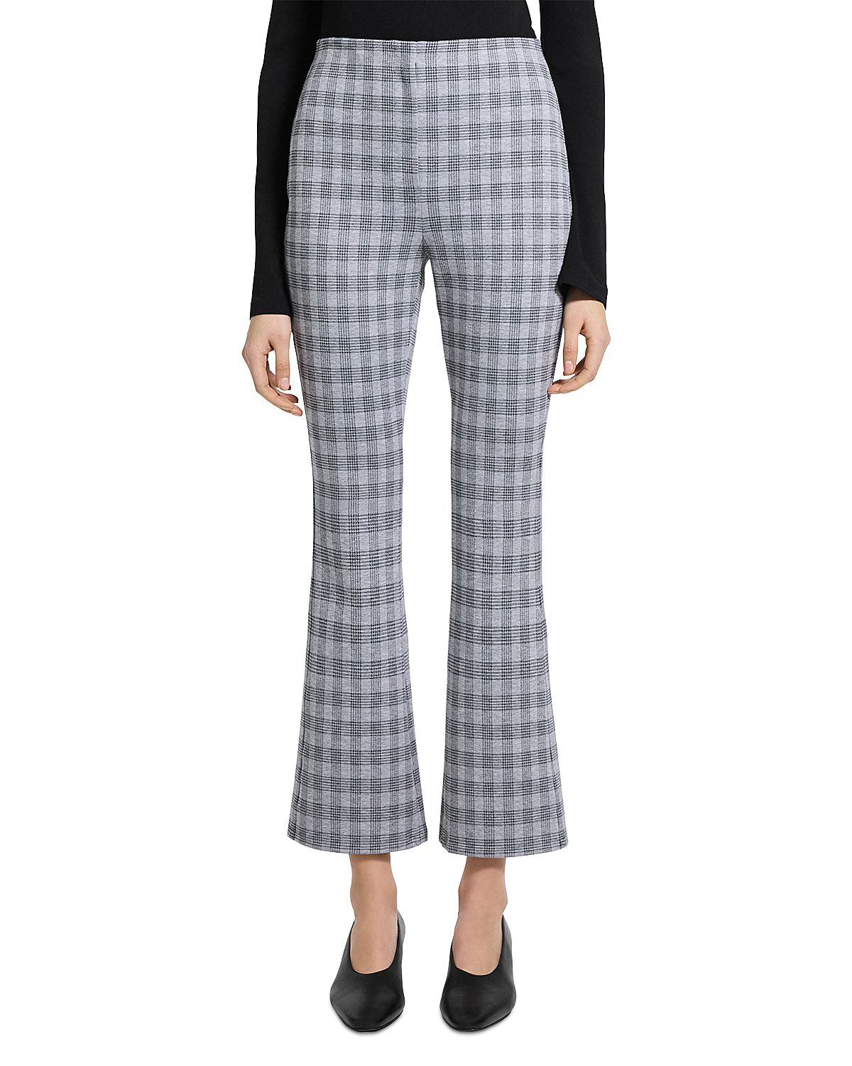 Theory Check Print High Rise Kick Flare Pants