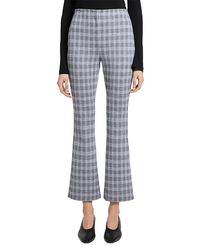 Theory Check Print High Rise Kick Flare Pants