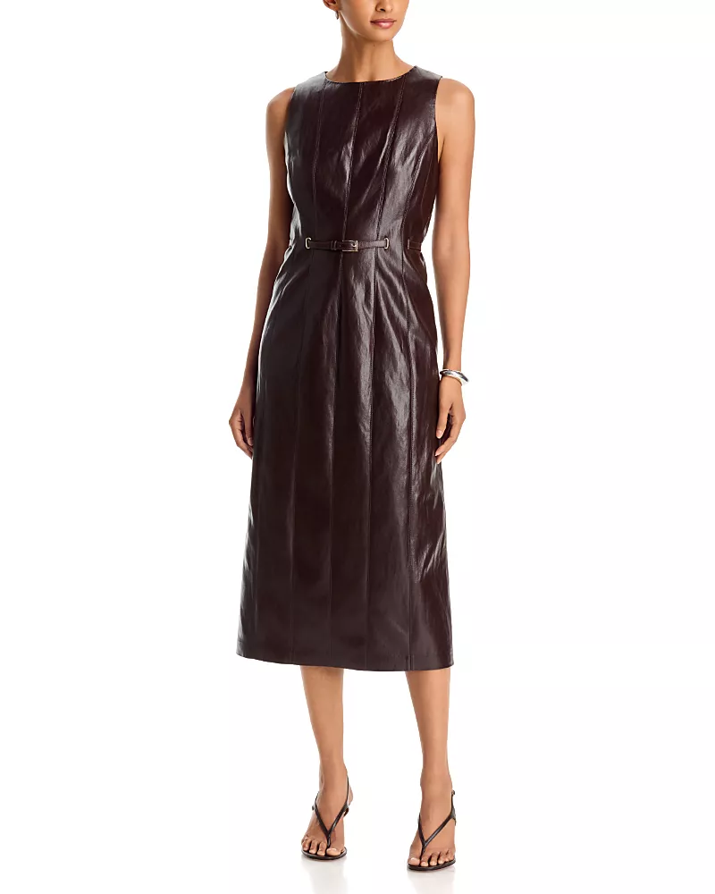 Milly Elsie Faux Leather Sleeveless Midi Dress