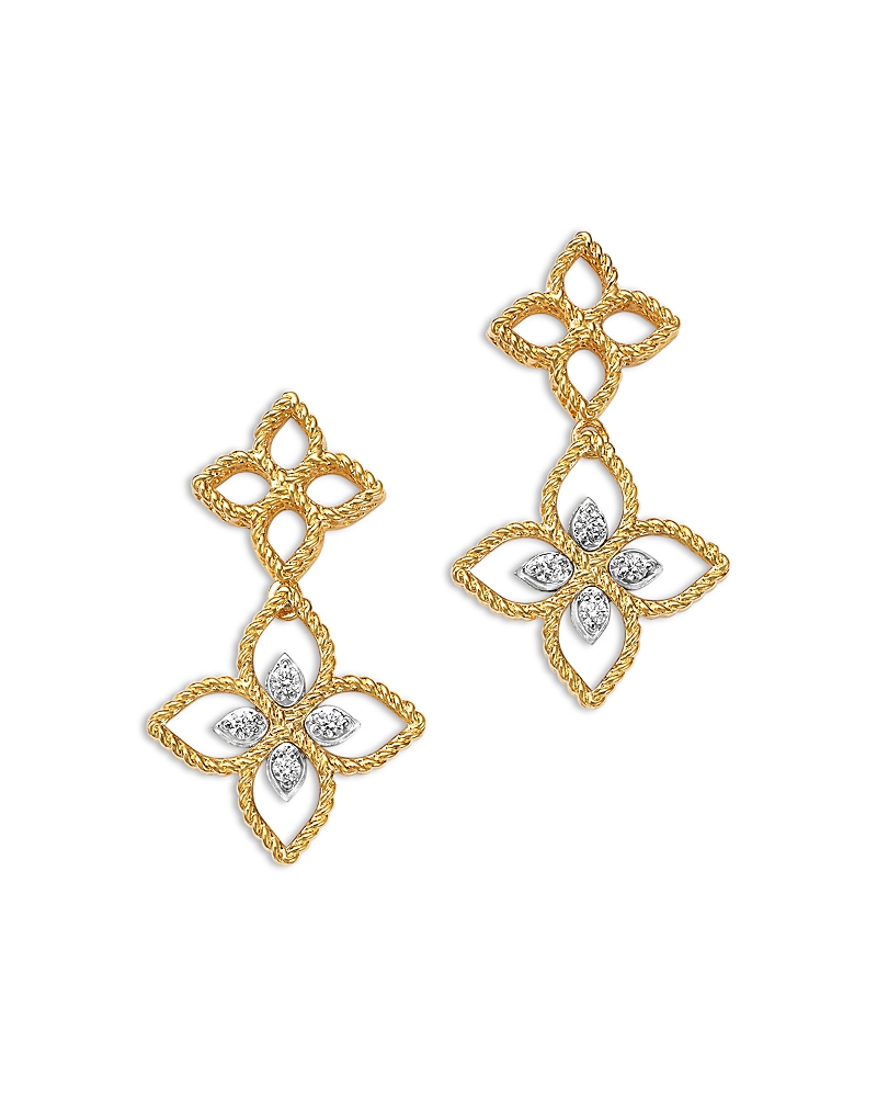 Roberto Coin 18K White & Yellow Gold Princess Flower Diamond Dangle Drop Earrings, 0.05 tcw