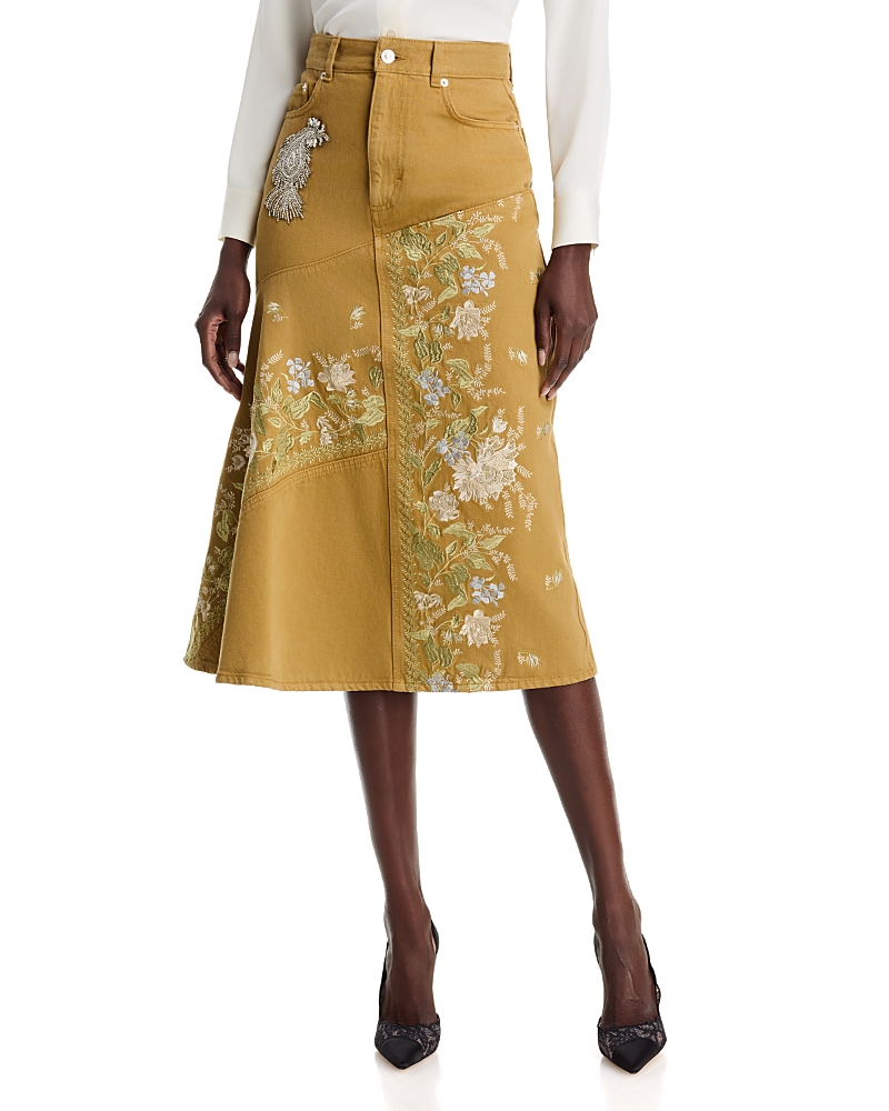 Erdem Embroidered Denim Skirt