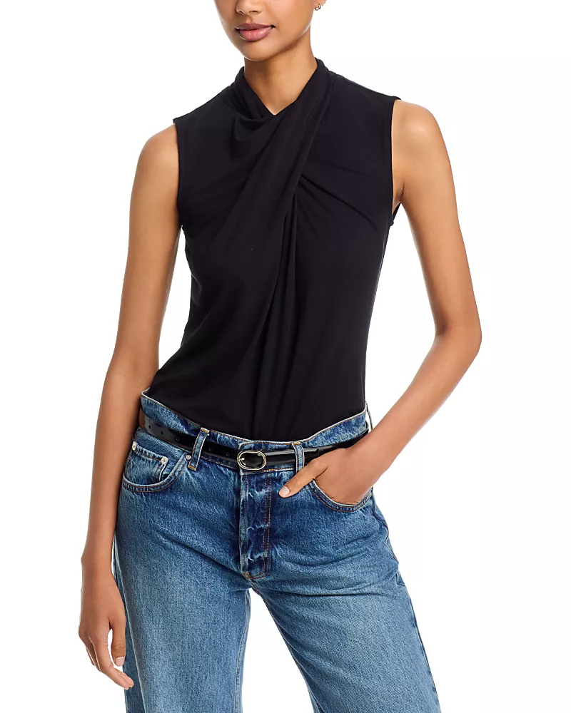 T Tahari Sleeveless Asymmetrical Draped Neck Top