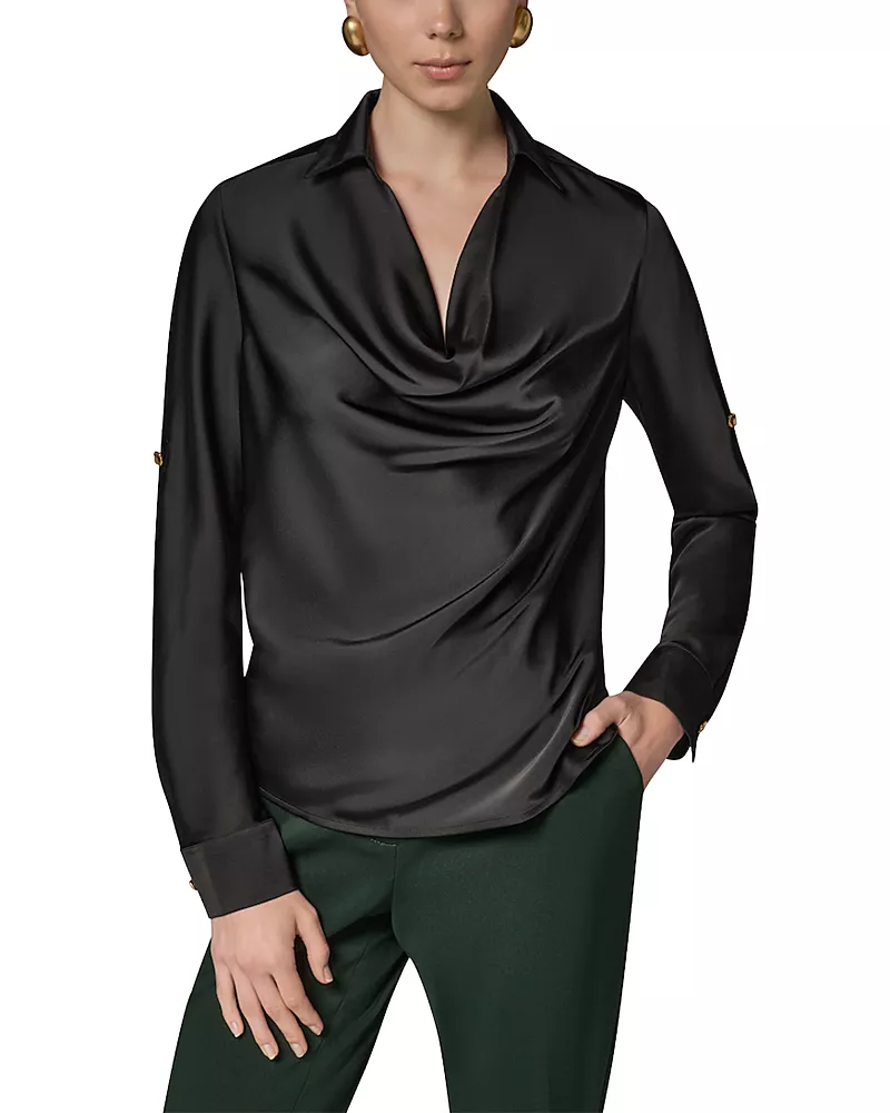 Donna Karan New York Roll Tab Cowl Neck Shirt