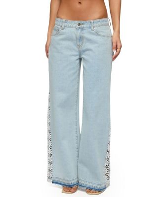  Crochet Panel Low Rise Wide Leg Jeans