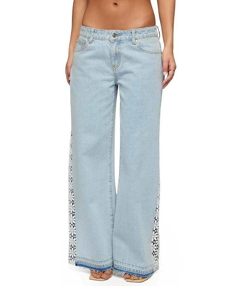 Edikted Crochet Panel Low Rise Wide Leg Jeans