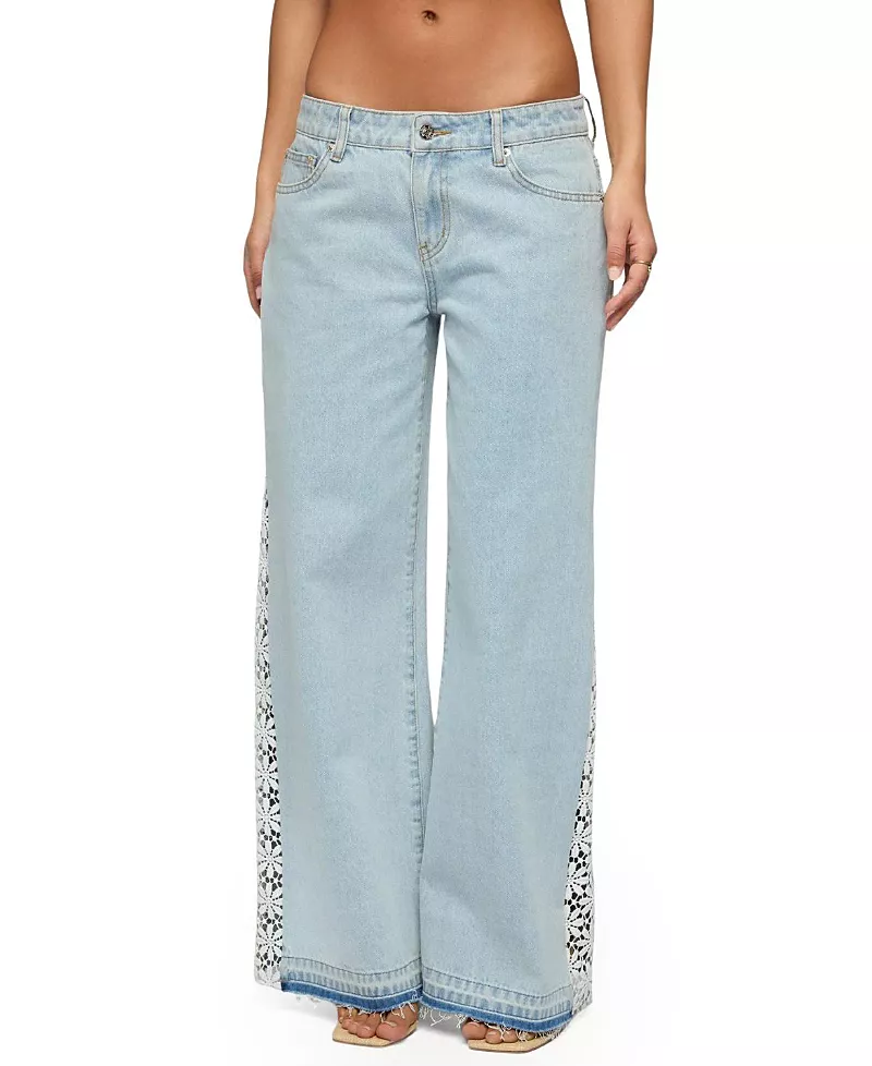 Edikted Crochet Panel Low Rise Wide Leg Jeans