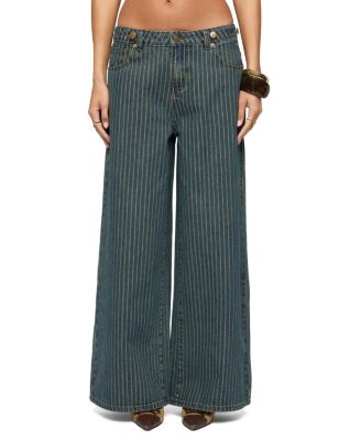  Button Pinstripe Low Rise Baggy Jeans