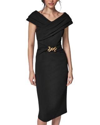 Portrait Neck Hardware Trim Sheath Dress - thumbnail 3