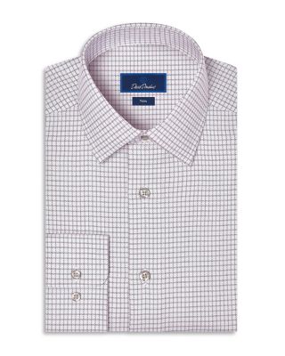 Trim Fit Twill Cotton Check Dress Shirt