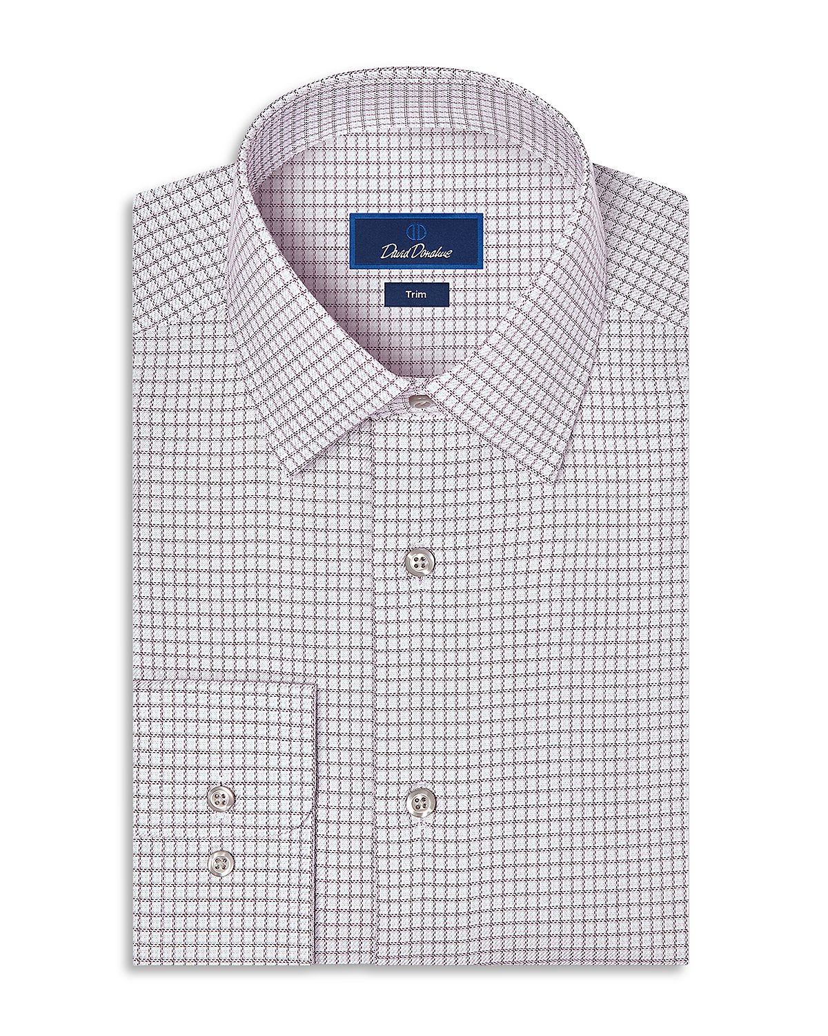 David Donahue Trim Fit Twill Cotton Check Dress Shirt