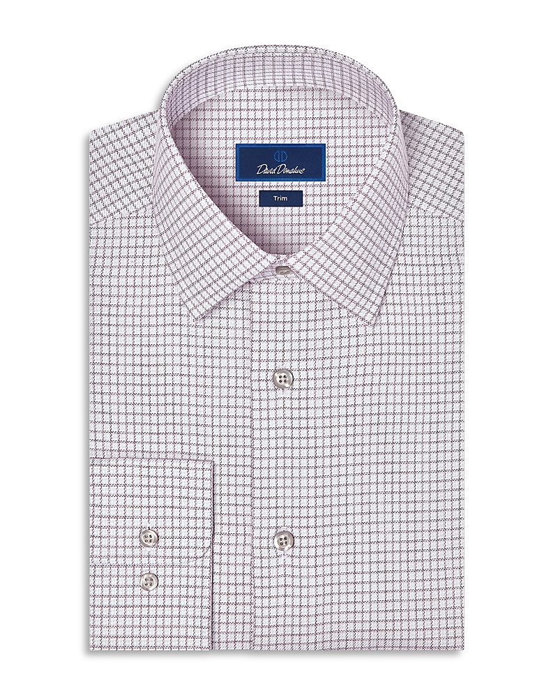 David Donahue Trim Fit Twill Cotton Check Dress Shirt
