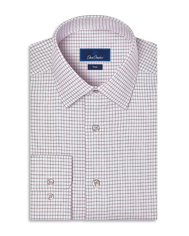 David Donahue Trim Fit Twill Cotton Check Dress Shirt