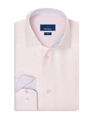 David Donahue Trim Fit Herringbone Contrast Dress Shirt