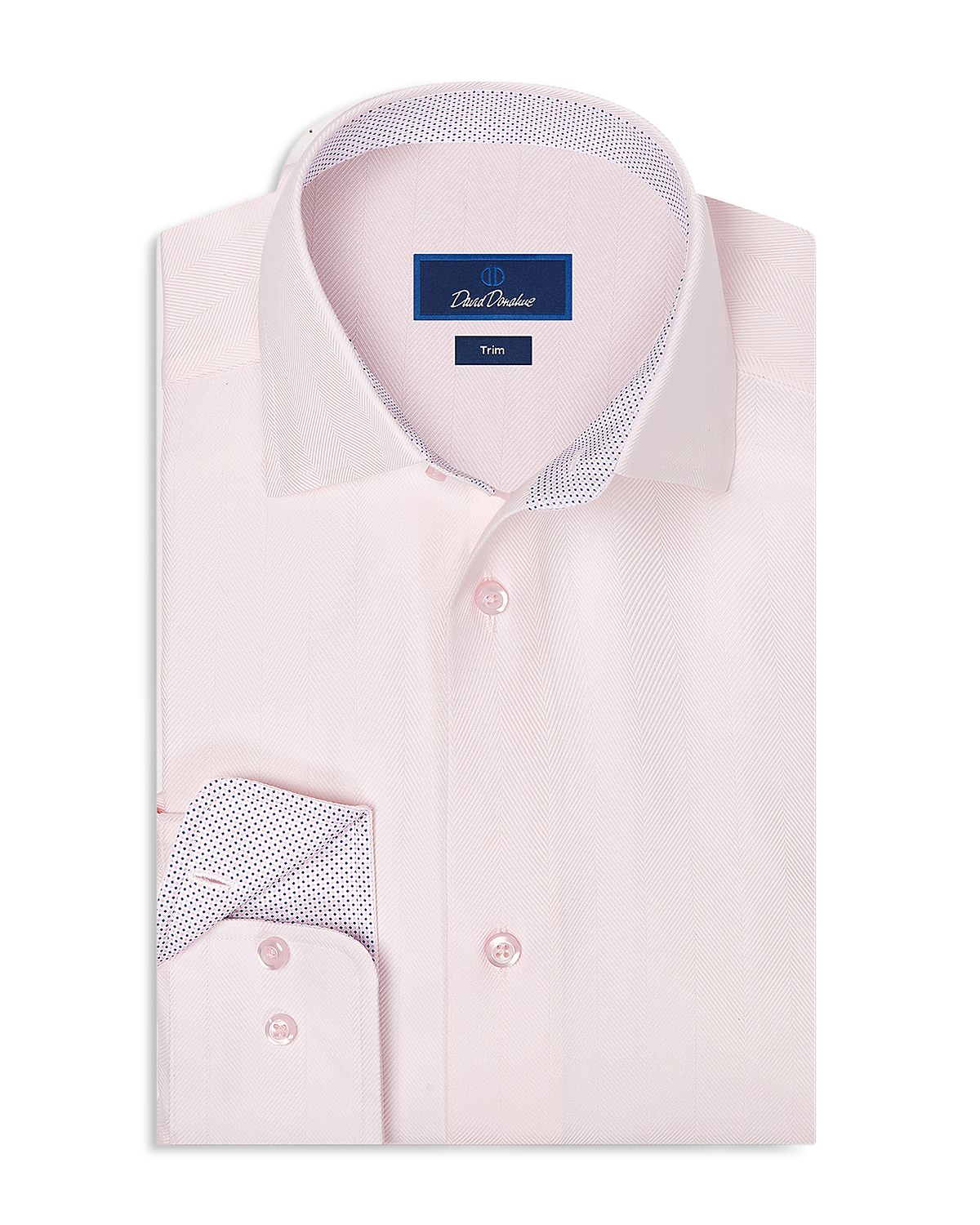 David Donahue Trim Fit Herringbone Contrast Dress Shirt
