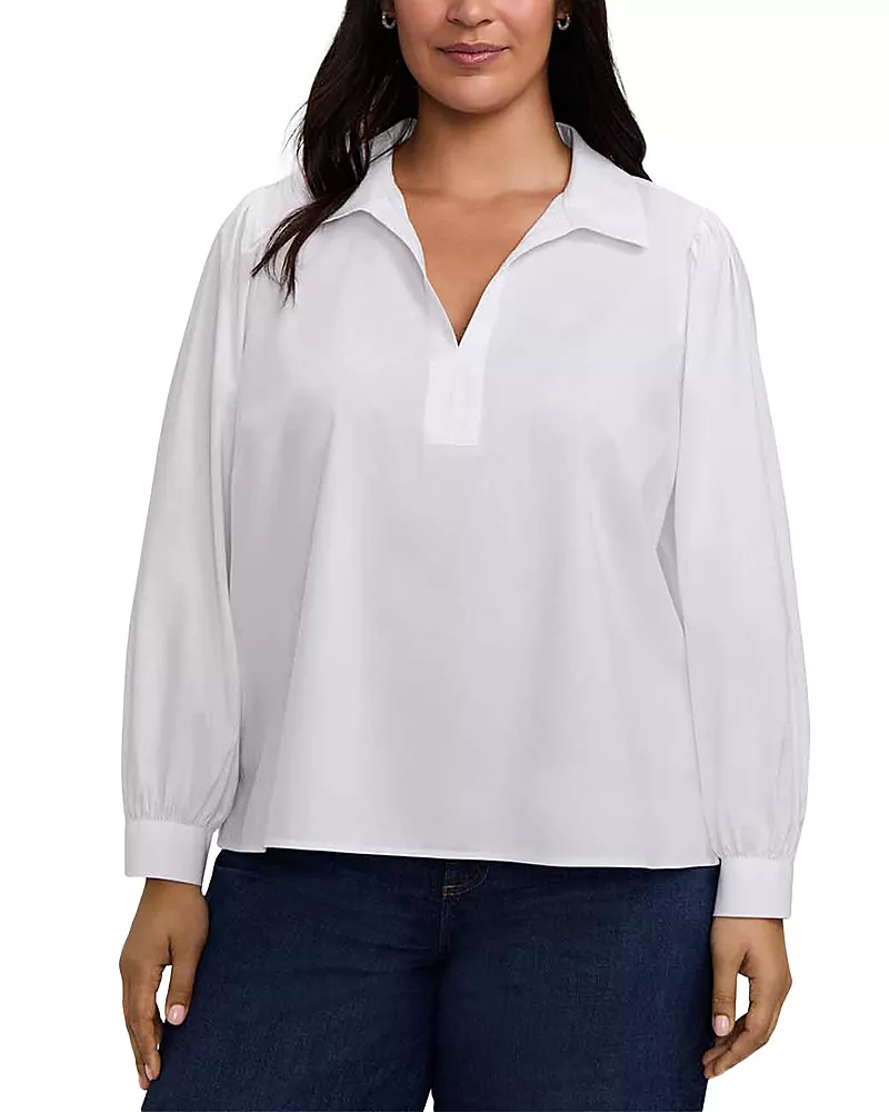 Foxcroft Plus Alix Long Puff Sleeve Stretch Popover Shirt