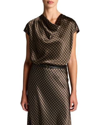 Ombr&eacute; Plaid Cowl Neck Silk Top