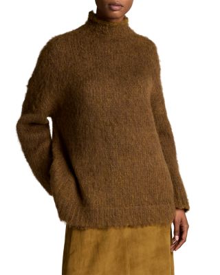 Wool & Cotton Oversized Brushed Mock Neck Sweater