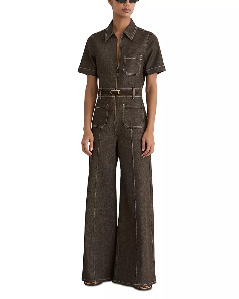 Reiss Danie Denim Cotton Stretch Jumpsuit
