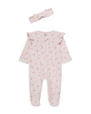 Girls' Sweet Rose Pink Cotton Footie and Headband - Baby