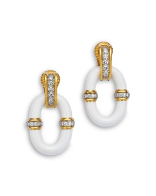 Platinum & 18K Yellow Gold Manhattan Minimalism Diamond & Enamel Oval Link Earrings