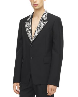 Wool Blend Floral Lapel Blazer