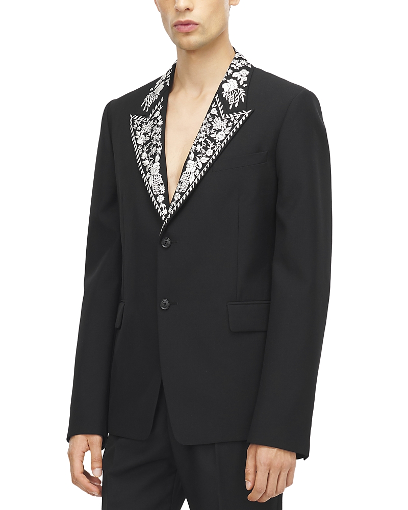 McQueen Wool Blend Floral Lapel Blazer